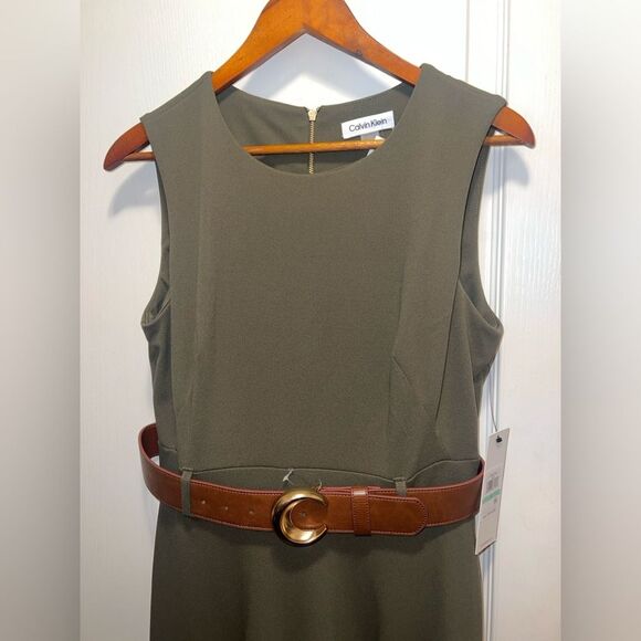 Calvin Klein Olive Dress with Brown Accent - Picture 2 of 6